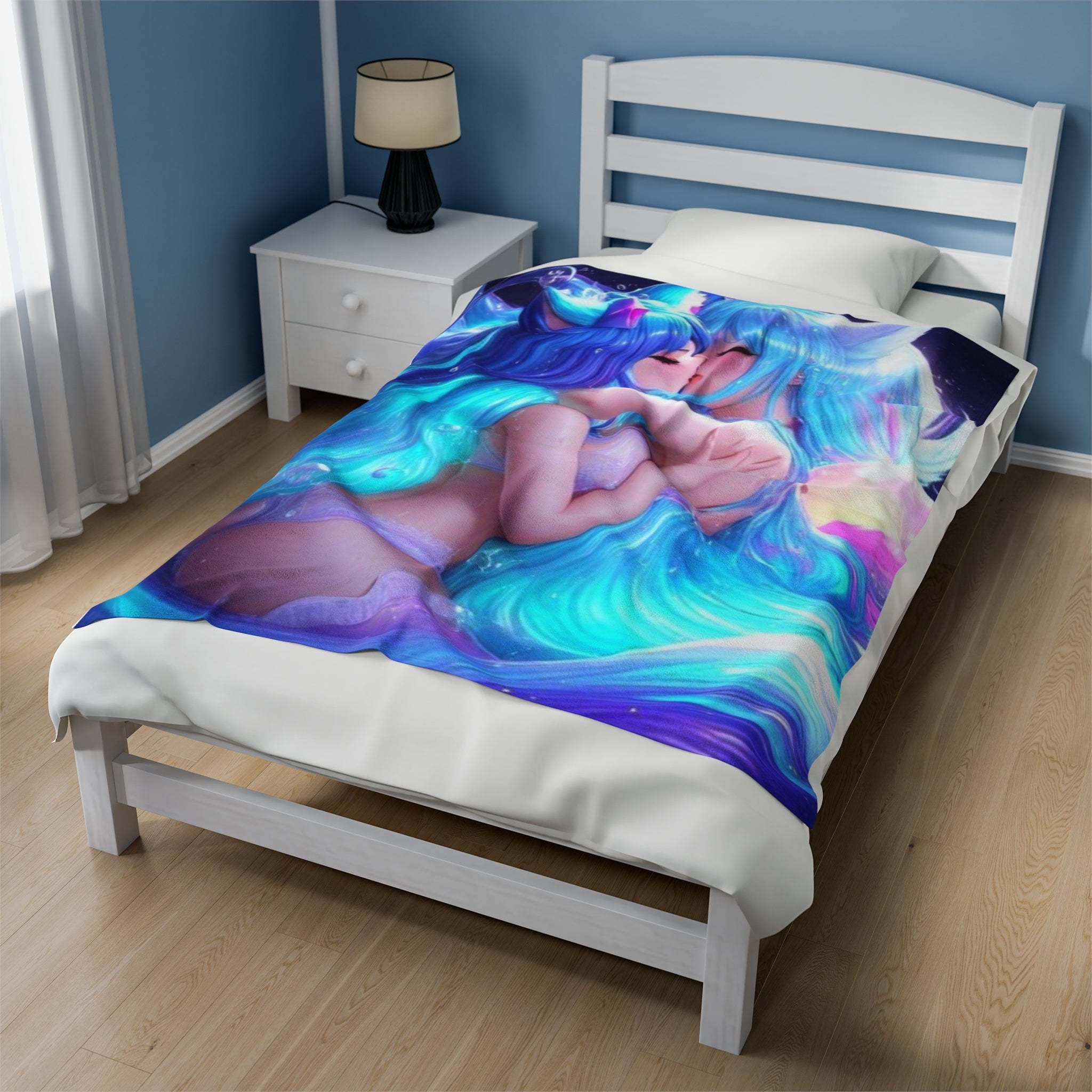 Cheeky Prints - Cute Anime Two Girls Furries Kissing in the Water and Underwear Blanket - Perfect for the Bedroom - Cheeky-Prints Main image